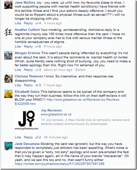 Joy the Store Facebook Commentrs
