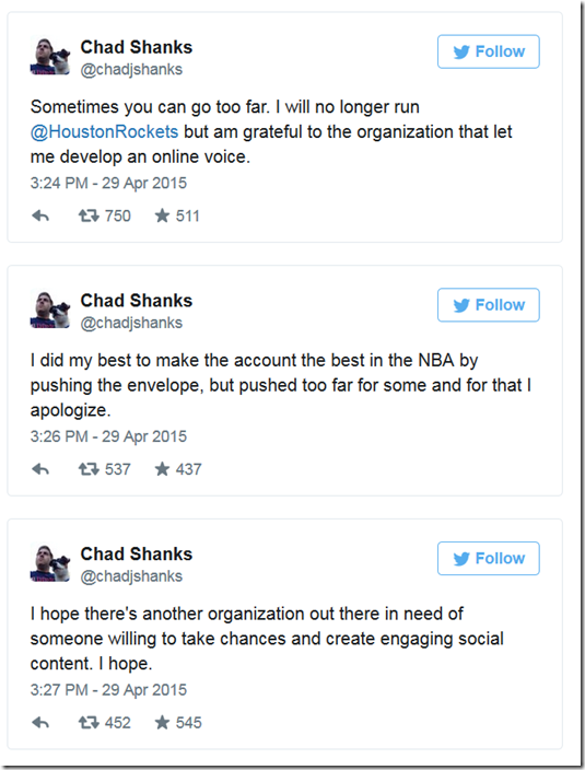 Chad Shanks Apology Tweets