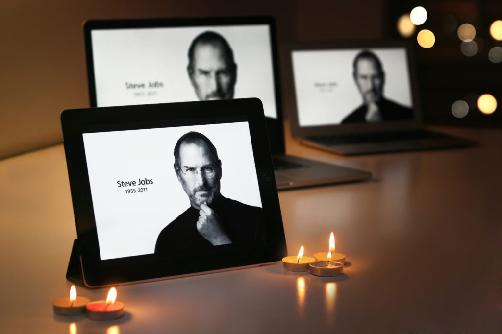 STEVE JOBS displays on Apple products