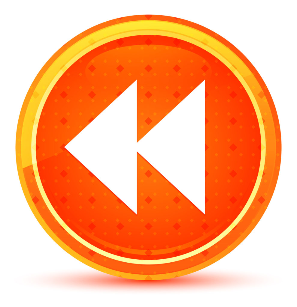 Jump backward icon isolated on natural orange round button
