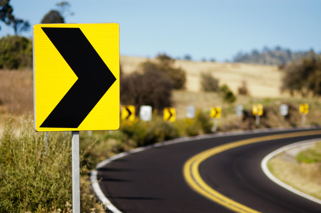 Turn right signal on country road