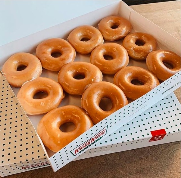 A box of Krispy Kreme doughnuts