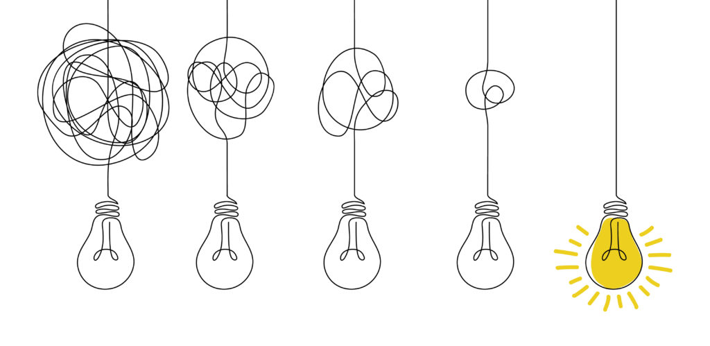 Messy lines and lightbulbs with concept of illumination