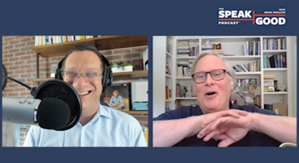 Screenshot of Brad Phillips and John Donvan on The Speak Good Podcast