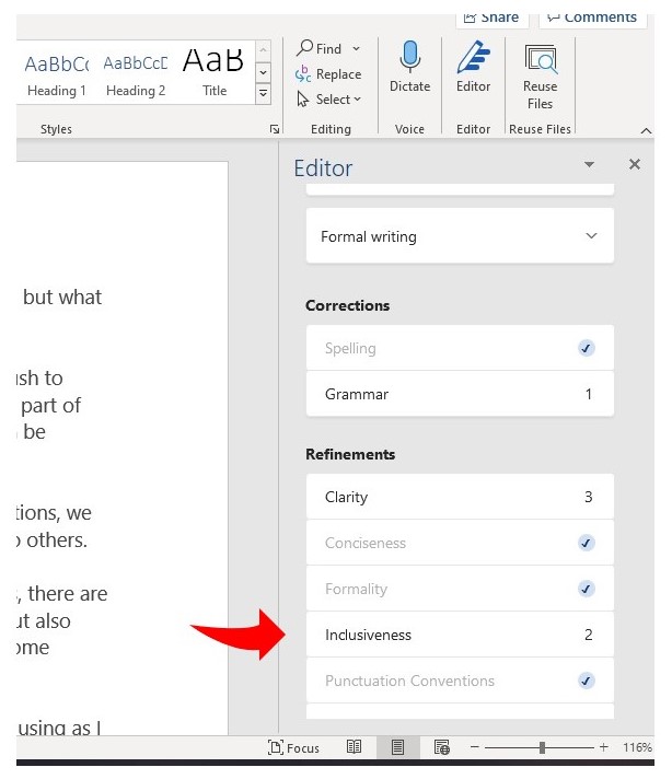 A screenshot of Microsoft Editor