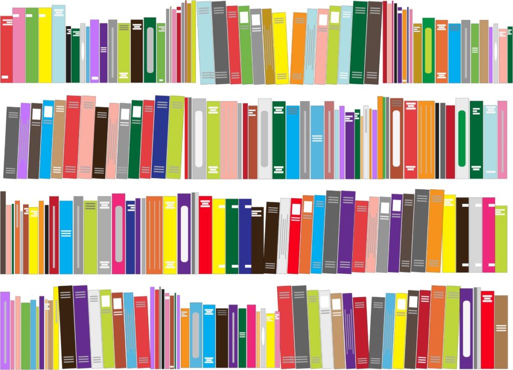 An illustration of shelves of books